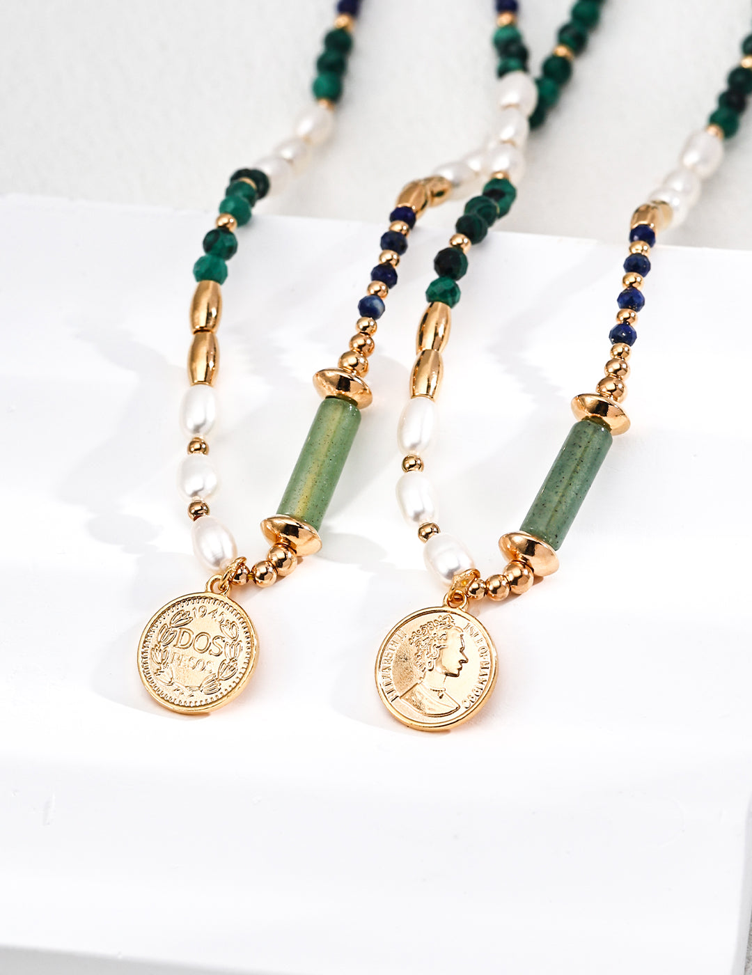Vintage Gold-Tone Natural Gemstone & Pearl Sterling Silver Necklace | Bracelet | Earrings