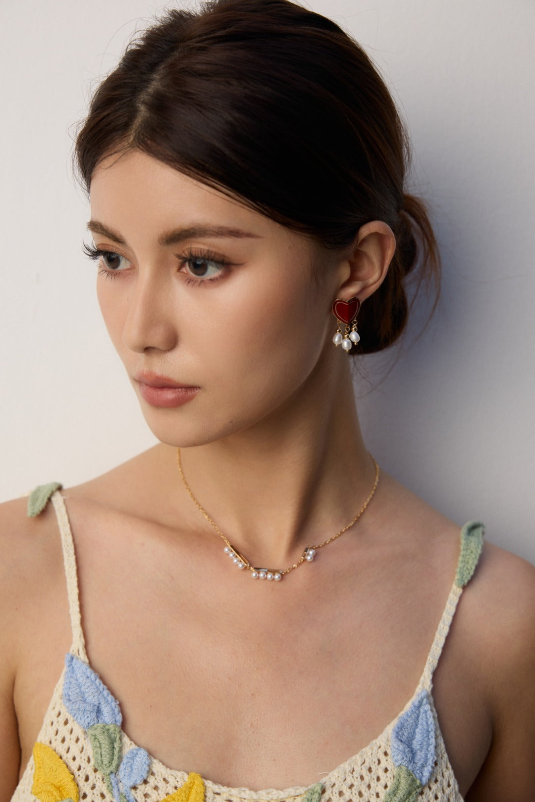 S925 Silver Linear Bar Faux Pearl Necklace | Minimalist Elegant Choker (Vintage Gold/White Gold)