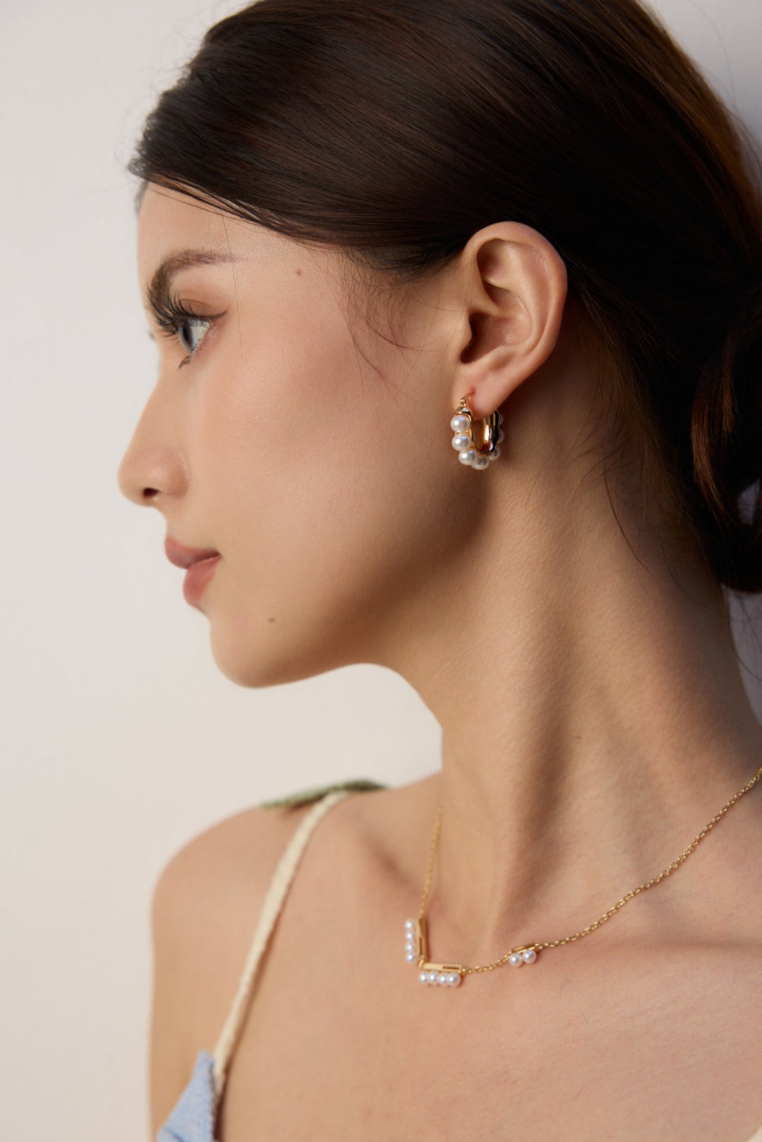 S925 Silver Linear Bar Faux Pearl Necklace | Minimalist Elegant Choker (Vintage Gold/White Gold)