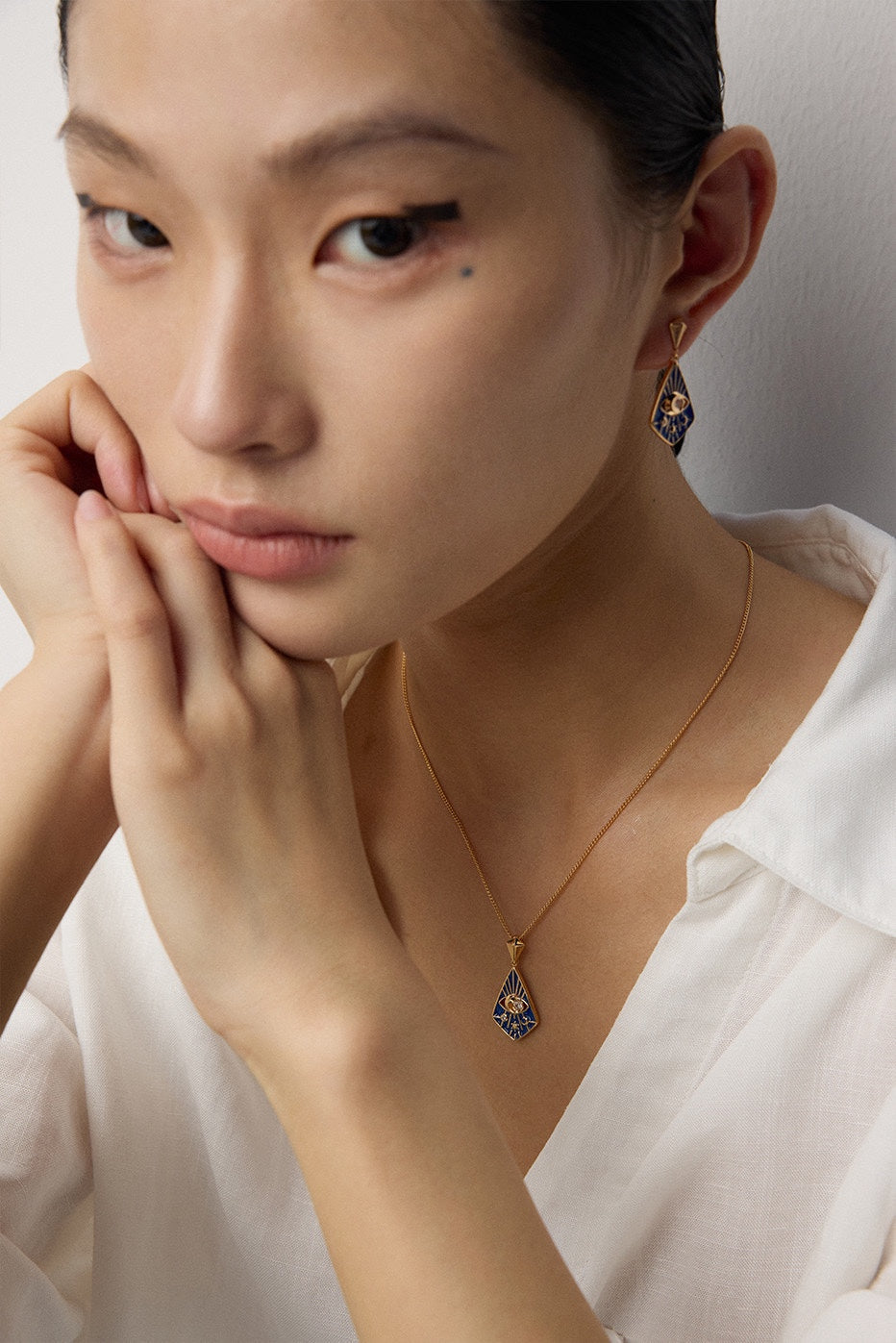 Eye of Providence: S925 Silver Blue Enamel Necklace | Vintage Gold Zircon Accent Unique Symbol Pendant