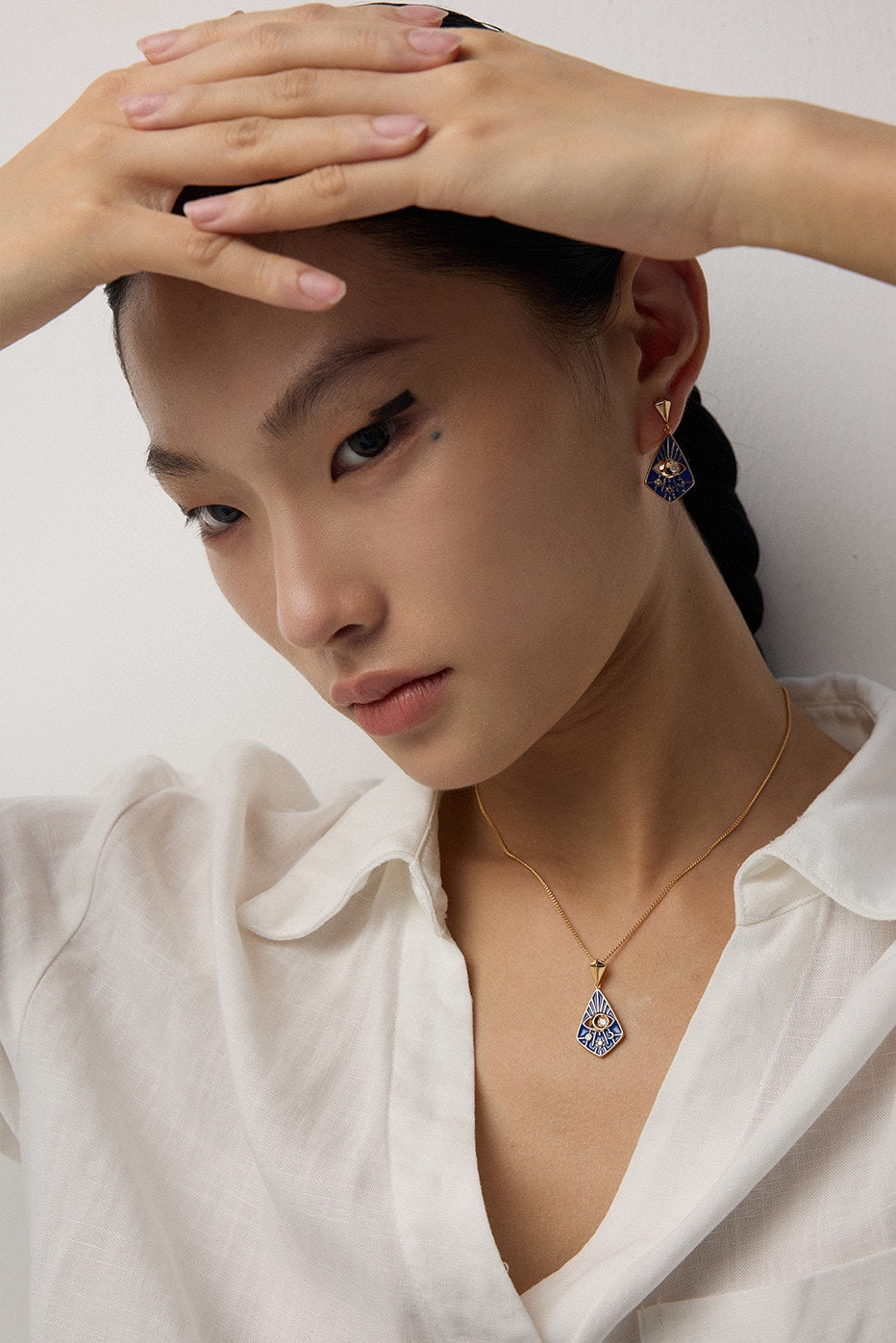 Eye of Providence: S925 Silver Blue Enamel Necklace | Vintage Gold Zircon Accent Unique Symbol Pendant