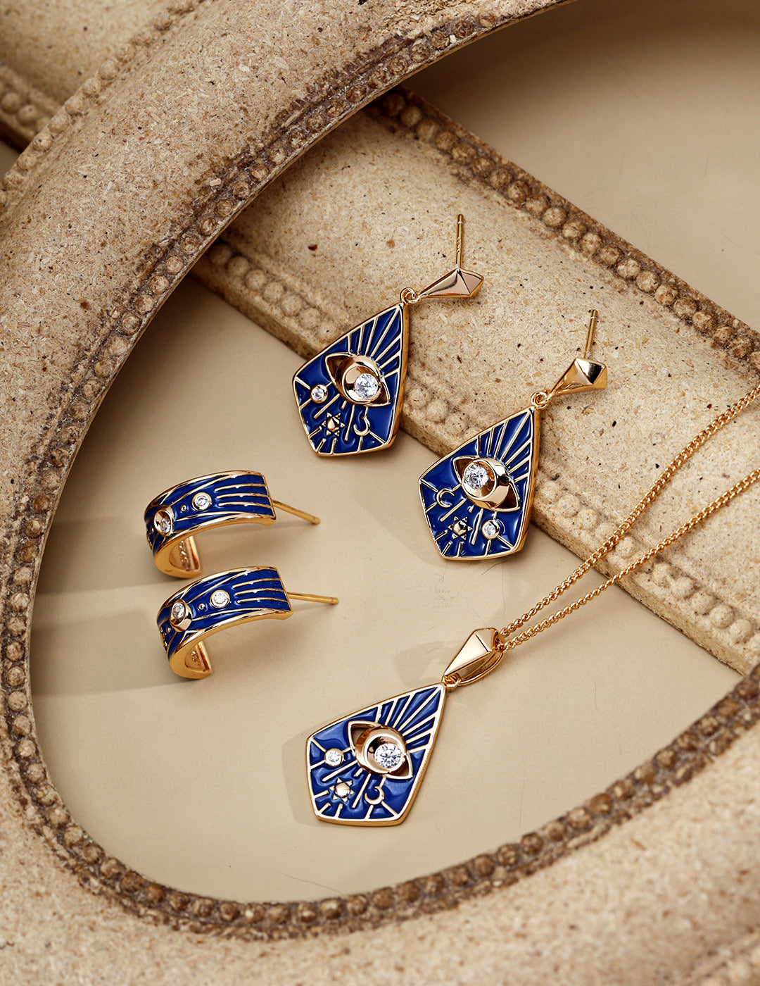 Eye of Providence: S925 Silver Blue Enamel Necklace | Vintage Gold Zircon Accent Unique Symbol Pendant
