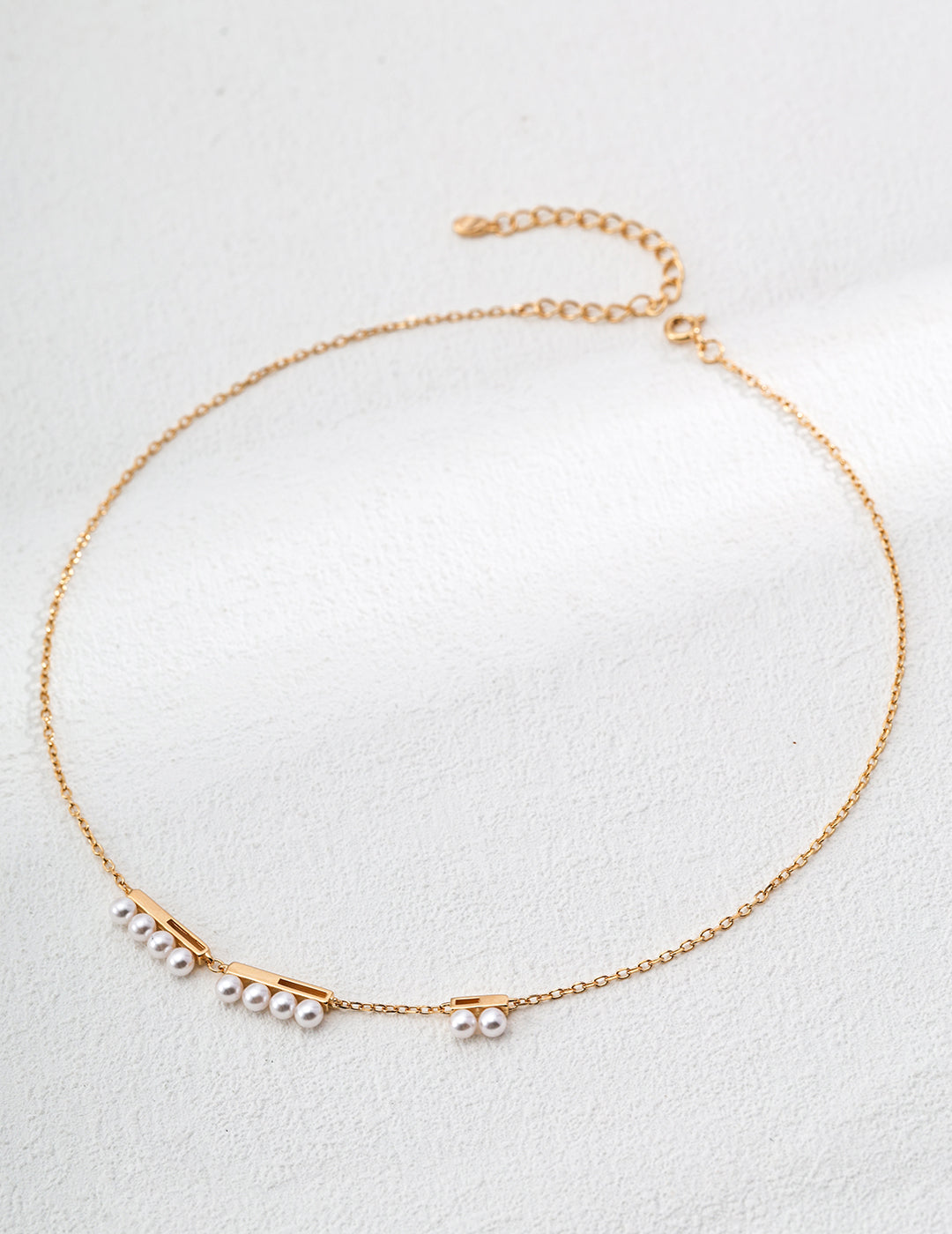 S925 Silver Linear Bar Faux Pearl Necklace | Minimalist Elegant Choker (Vintage Gold/White Gold)