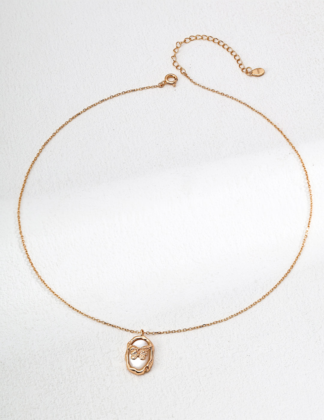 legant Butterfly Necklace with Mother-of-Pearl Inlay | S925 Sterling Silver, Vintage Gold
