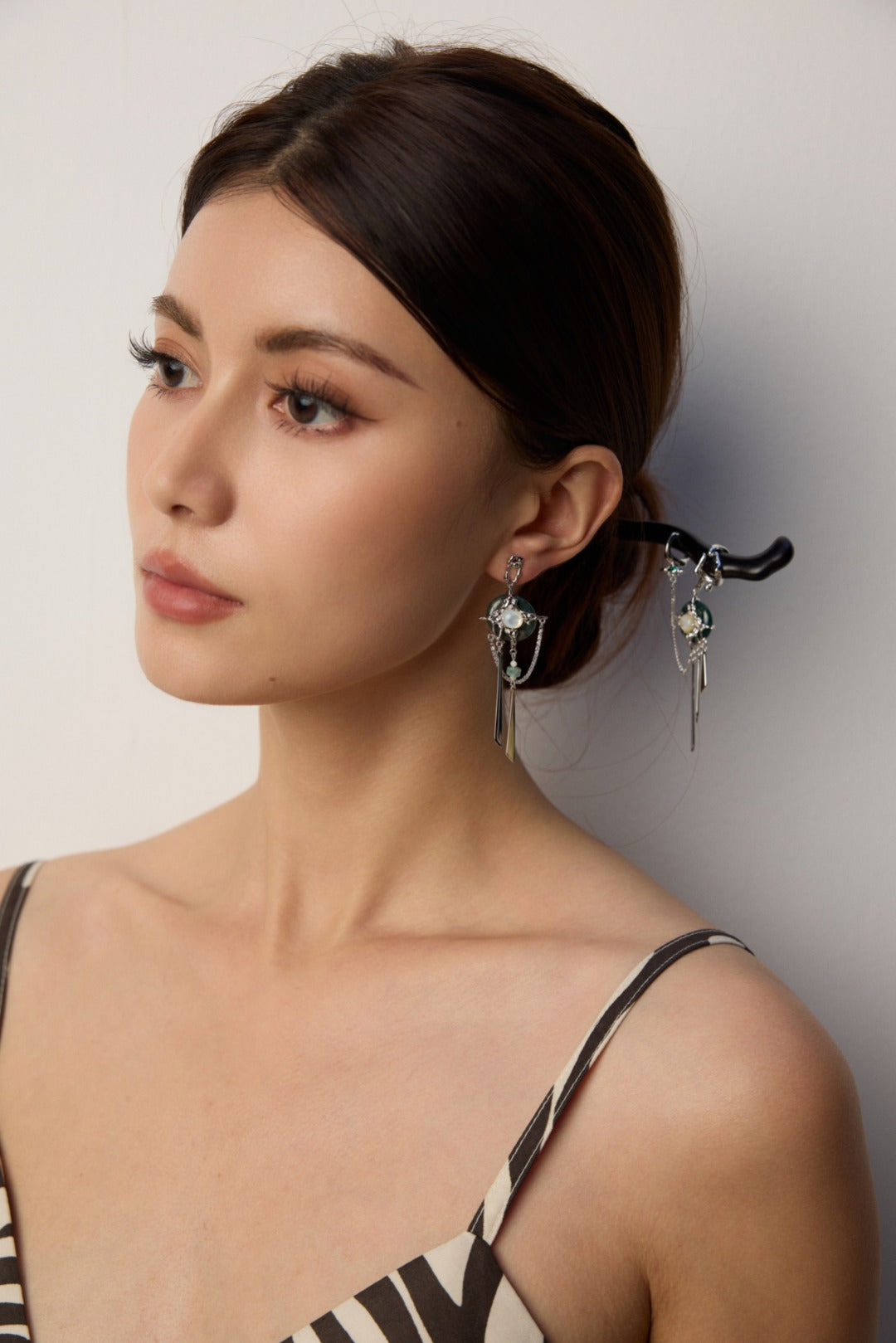 Artisan Crafted Moss Agate & Mother-of-Pearl Statement Earrings | S925 Silver, Neo-Chinese Style