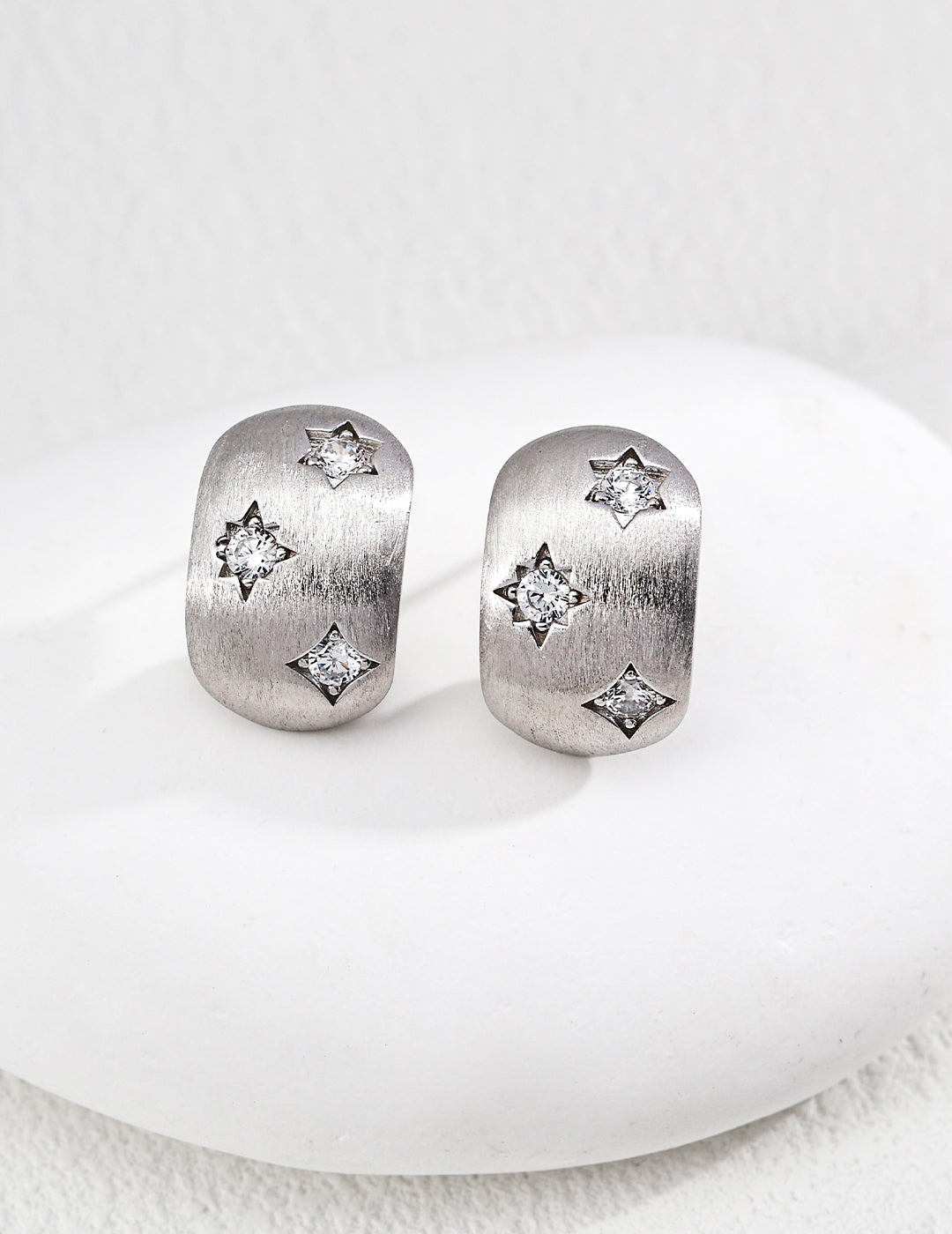 Modern Brushed Gold Stud Earrings, Sterling Silver Starburst Zircon Earrings, Dainty Minimalist Studs, Geometric Sparkly Jewelry Gift