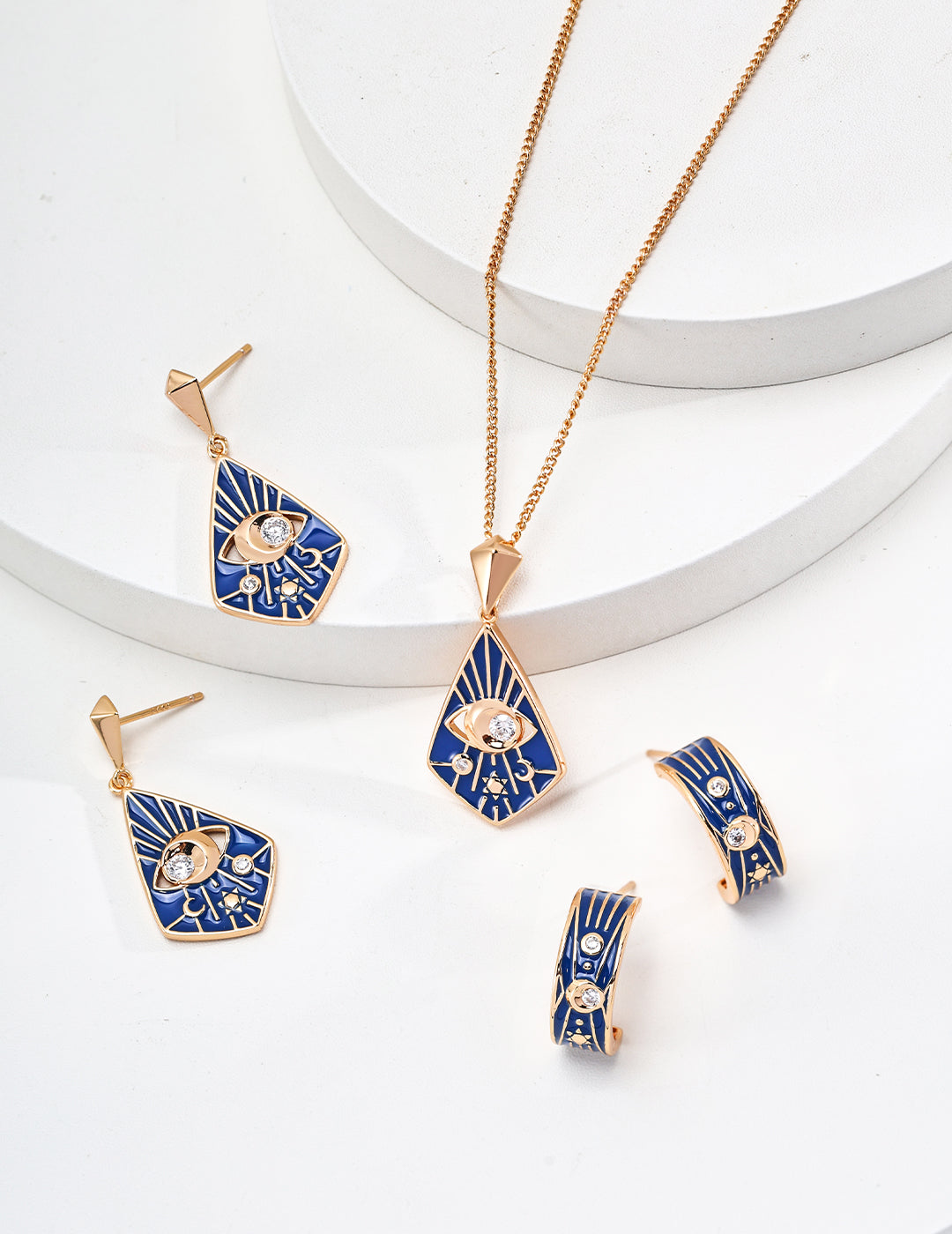Eye of Providence: S925 Silver Blue Enamel Necklace | Vintage Gold Zircon Accent Unique Symbol Pendant