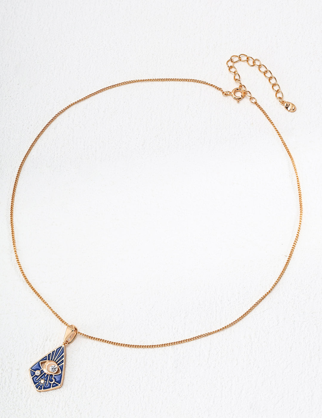 Eye of Providence: S925 Silver Blue Enamel Necklace | Vintage Gold Zircon Accent Unique Symbol Pendant
