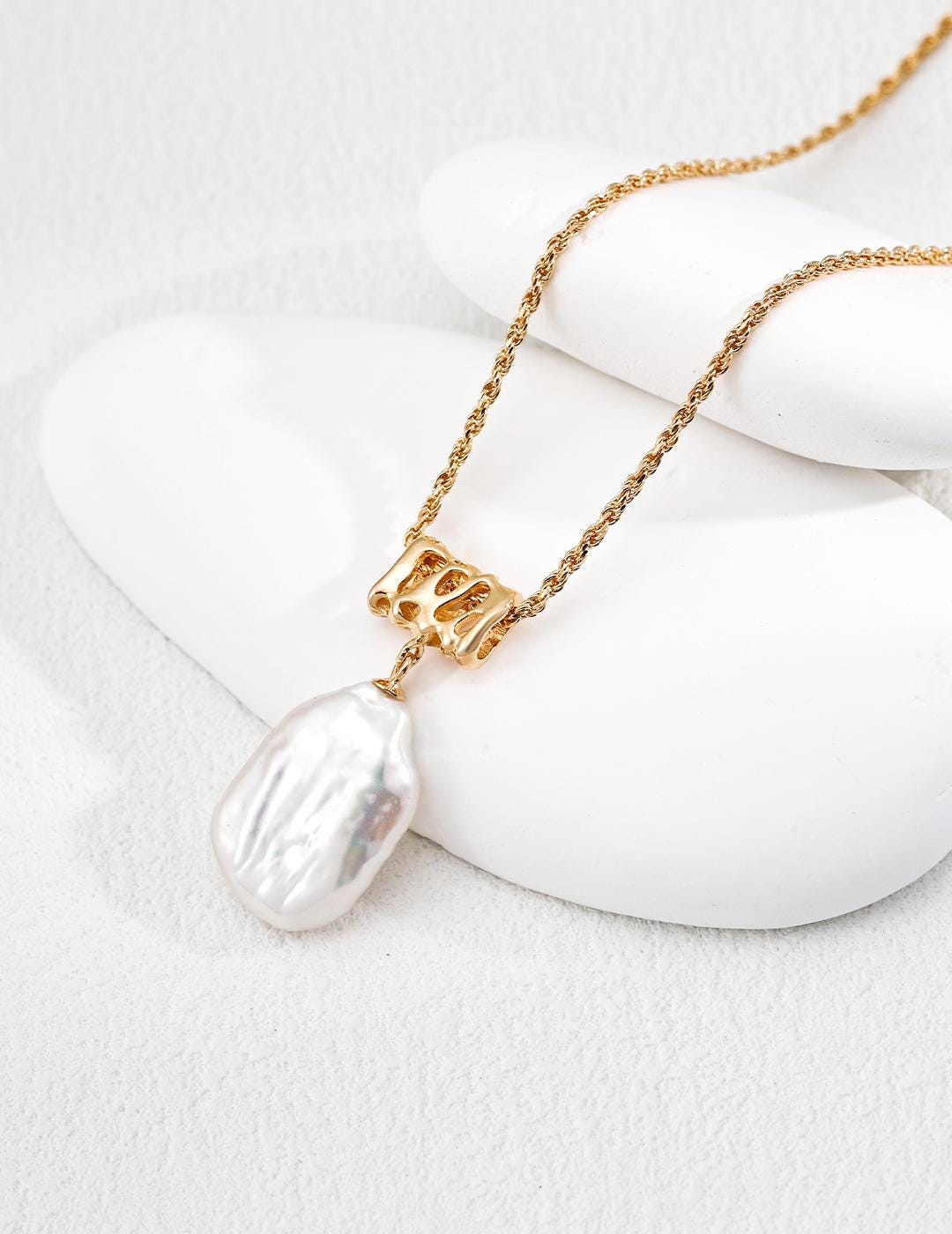 Baroque Pearl Jewelry Set, Organic Gold Necklace, Statement Earrings & Cuff Bracelet, Irregular Natural Pearl, 925 Silver, Bridal Gift