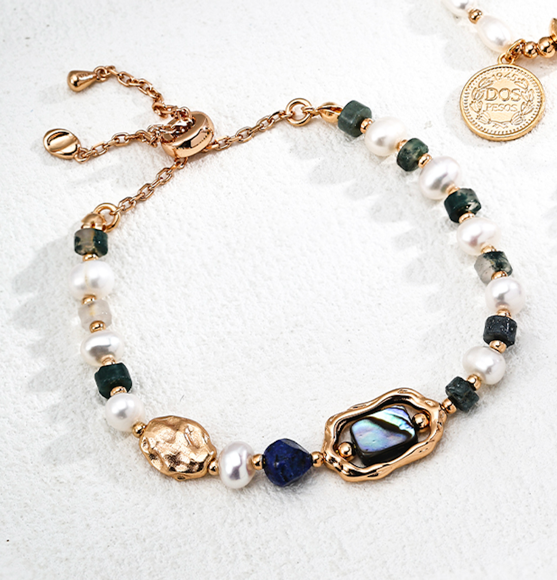 Vintage Gold-Tone Natural Gemstone & Pearl Sterling Silver Necklace | Bracelet | Earrings