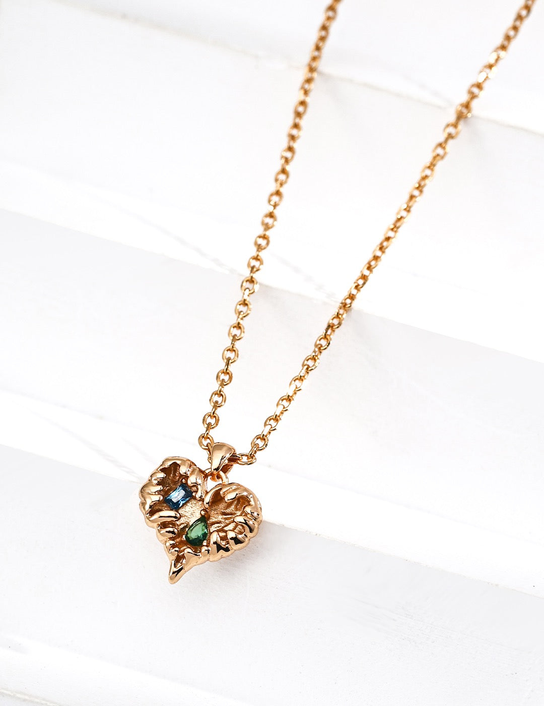 Vintage Gold S925 Silver Heart Necklace and Earrings Set | Romantic Textured Jewelry