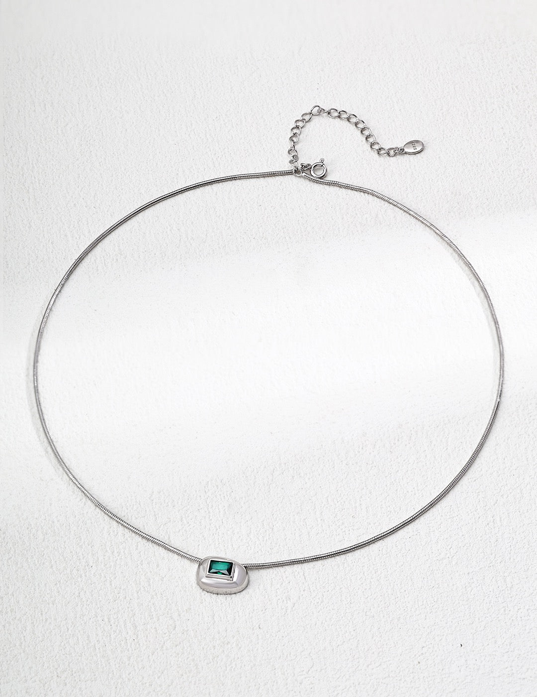 Emerald-Inspired Teardrop Pendant Necklace - Adjustable S925 Silver Chain
