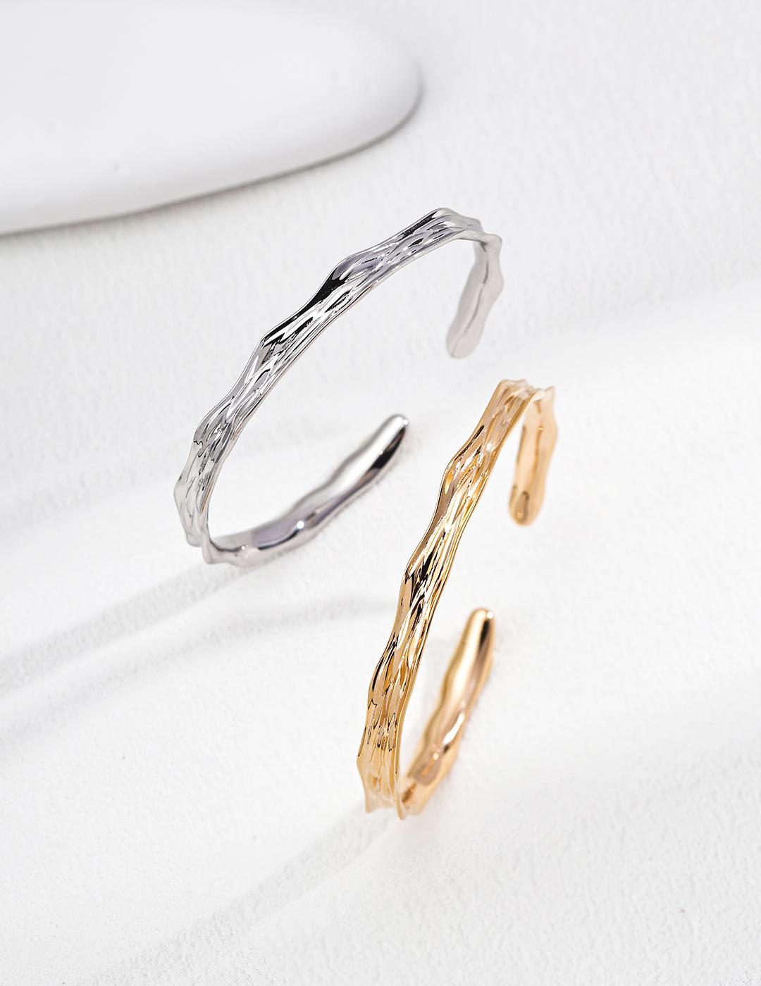 Sterling Silver Wave Cuff Bracelet, Adjustable Minimalist Bangle, Gold Ripple Stacking Bracelet, Simple Everyday Jewelry, Gift For Her