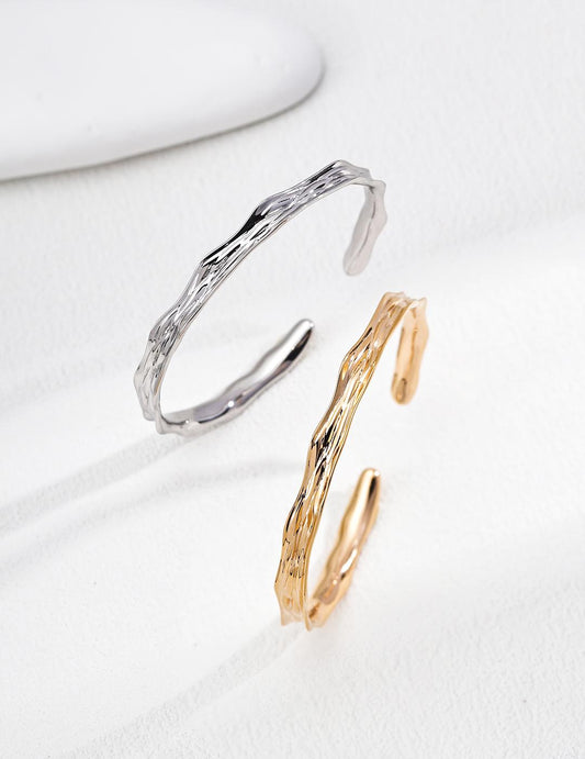 Sterling Silver Wave Cuff Bracelet, Adjustable Minimalist Bangle, Gold Ripple Stacking Bracelet, Simple Everyday Jewelry, Gift For Her