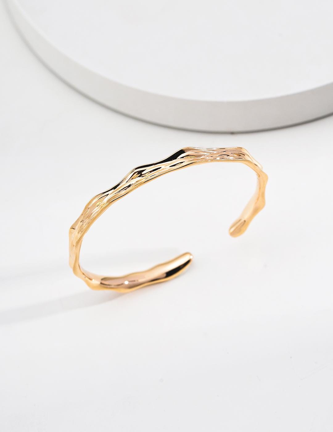 Sterling Silver Wave Cuff Bracelet, Adjustable Minimalist Bangle, Gold Ripple Stacking Bracelet, Simple Everyday Jewelry, Gift For Her