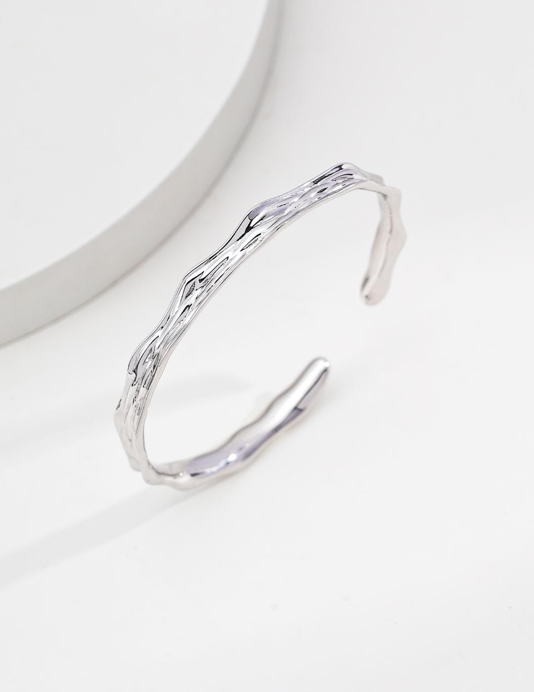 Sterling Silver Wave Cuff Bracelet, Adjustable Minimalist Bangle, Gold Ripple Stacking Bracelet, Simple Everyday Jewelry, Gift For Her