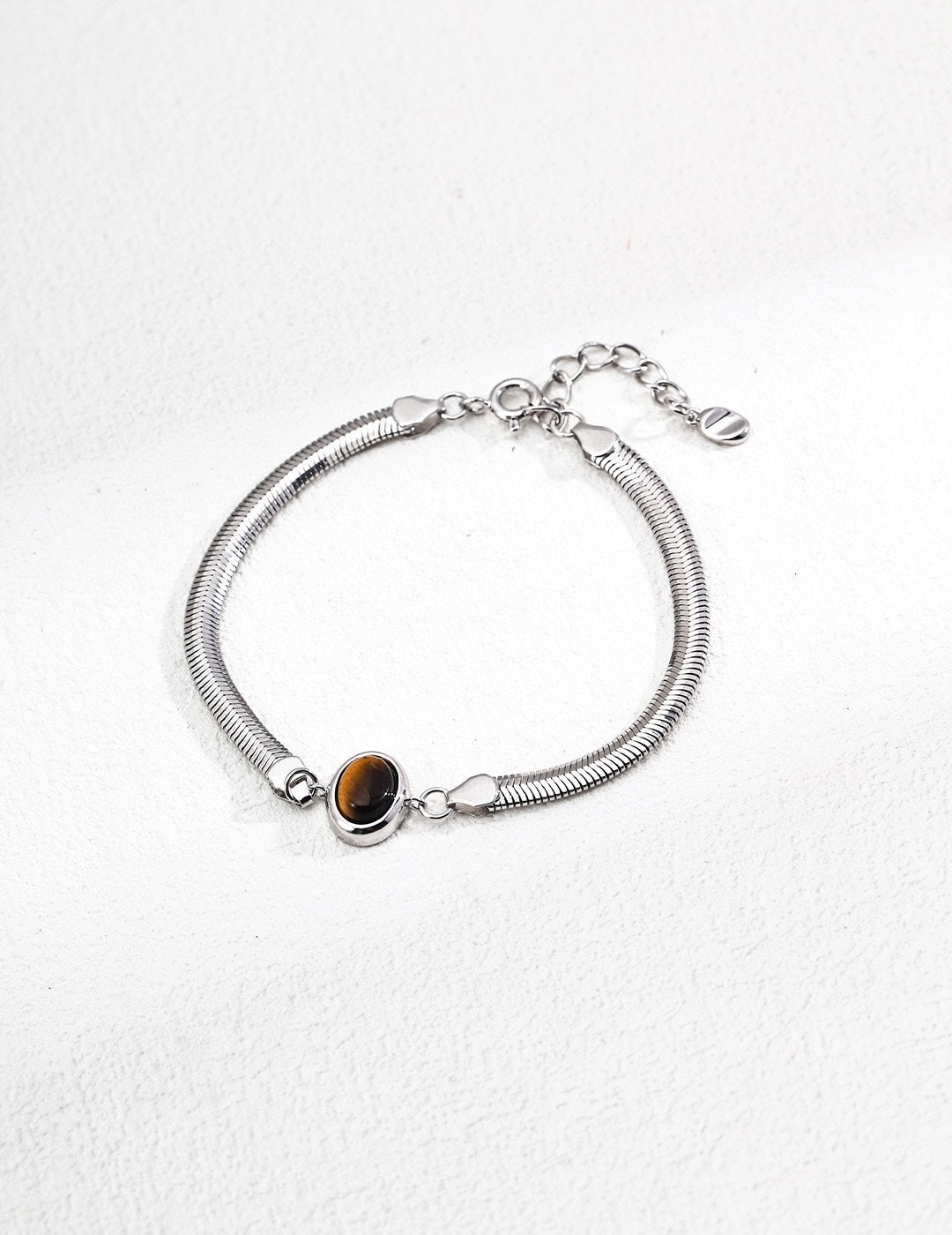 Elegant Herringbone Chain Bracelet | S925 Silver with Natural Gemstone | Lapis Lazuli/Tiger's Eye