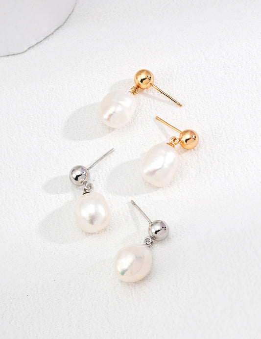 Baroque Pearl Drop Earrings, Gold Irregular Pearl Dangle Earrings, 925 Sterling Silver, Minimalist Bridal Jewelry, Bridesmaid Gift For Her