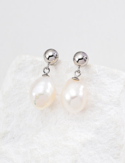 Baroque Pearl Drop Earrings, Gold Irregular Pearl Dangle Earrings, 925 Sterling Silver, Minimalist Bridal Jewelry, Bridesmaid Gift For Her
