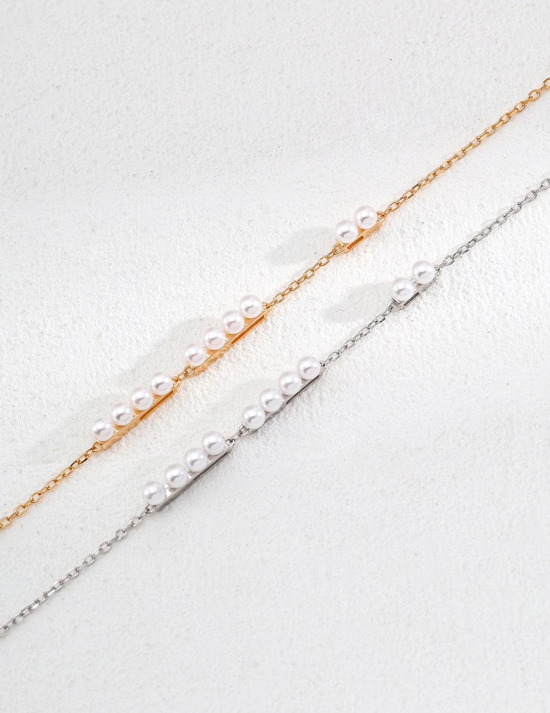 S925 Silver Linear Bar Faux Pearl Necklace | Minimalist Elegant Choker (Vintage Gold/White Gold)
