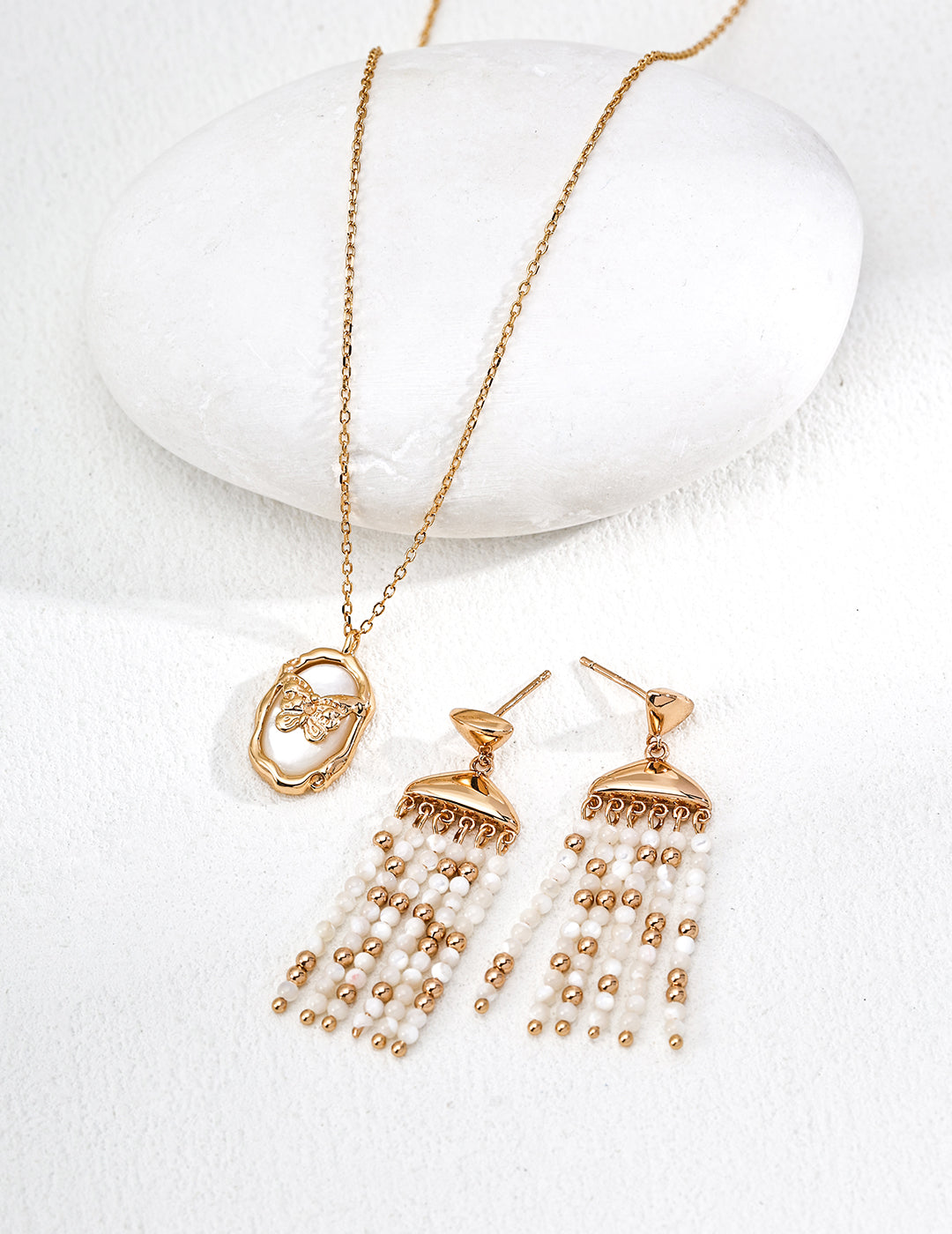 legant Butterfly Necklace with Mother-of-Pearl Inlay | S925 Sterling Silver, Vintage Gold