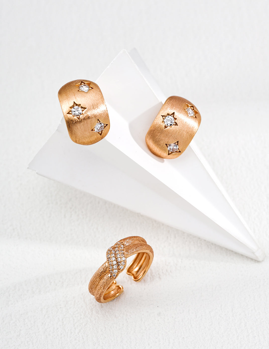 Modern Brushed Gold Stud Earrings, Sterling Silver Starburst Zircon Earrings, Dainty Minimalist Studs, Geometric Sparkly Jewelry Gift