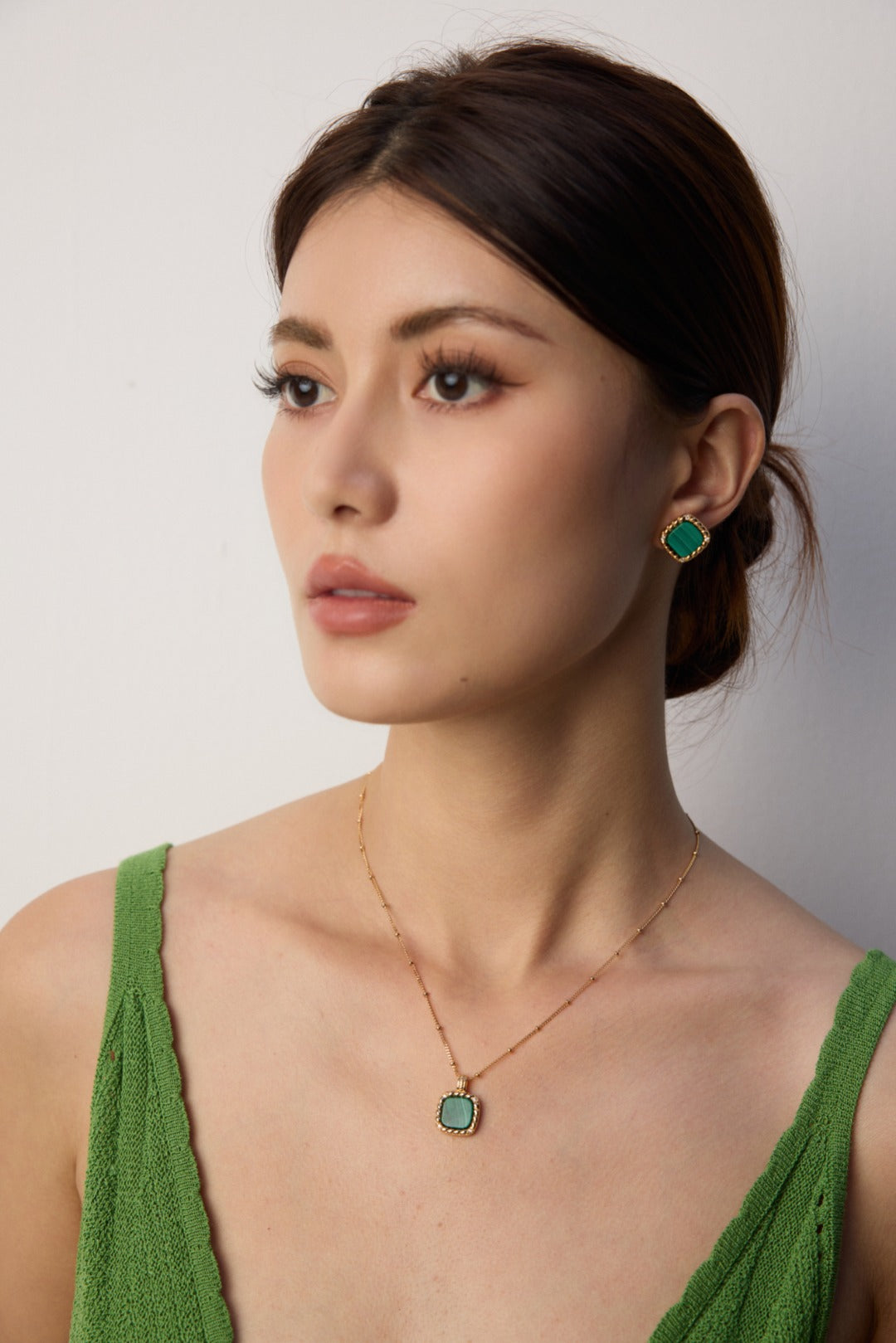 Vintage Palace Style S925 Silver Malachite Pendant Necklace and Earrings | Rope Bezel Zircon Accents, Elegant Charm