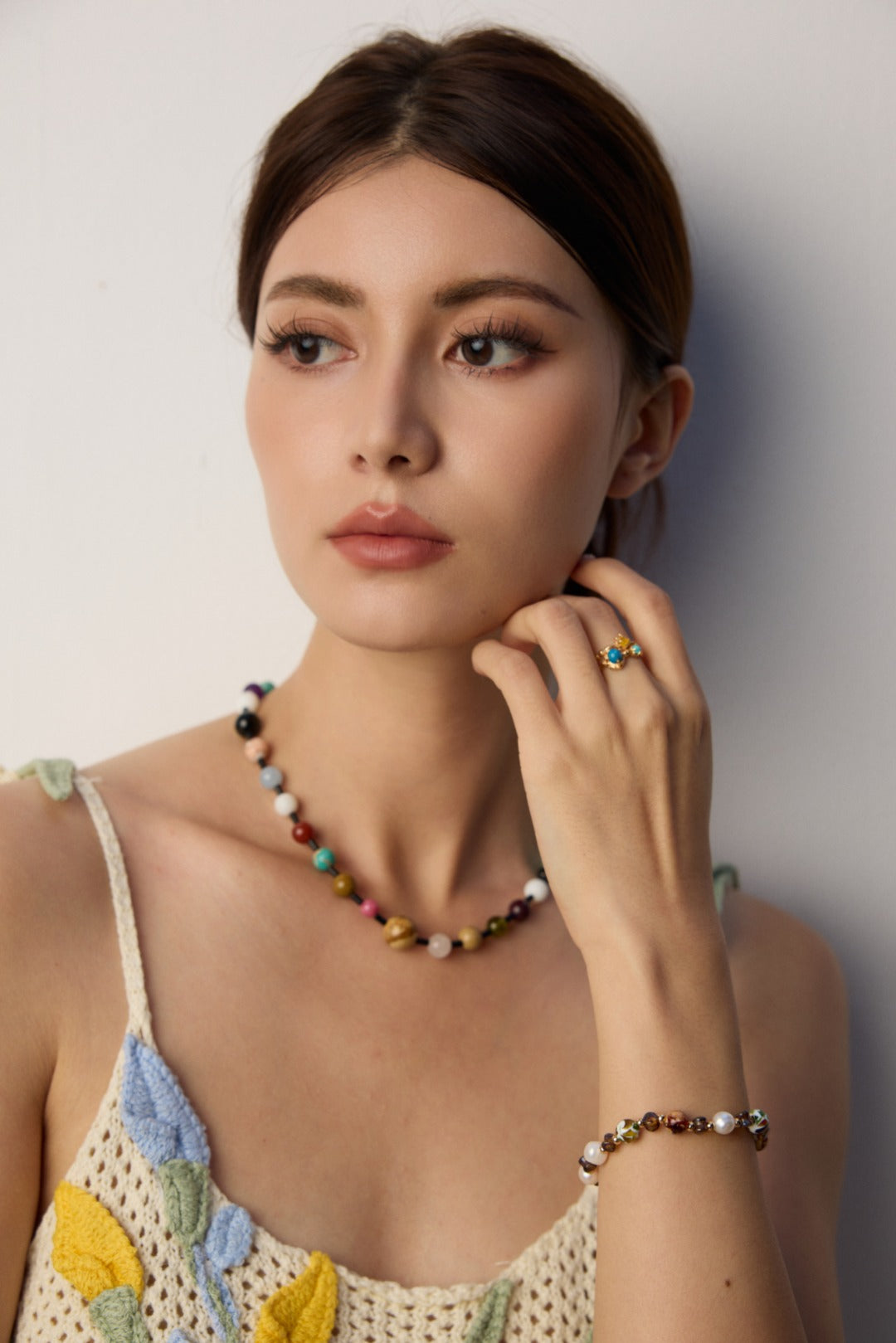 Van Gogh Starry Night Inspired S925 Silver Vintage Gold Multi-Gemstone Adjustable Ring | Starry Night Dream