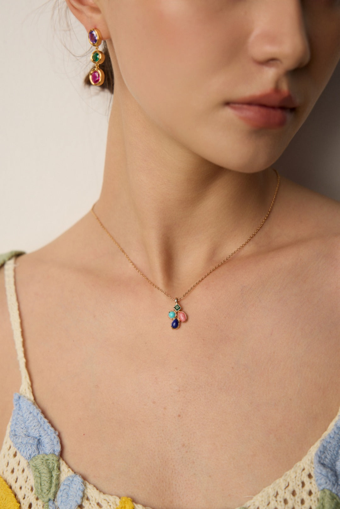 Lucky Clover: S925 Silver Natural Multi-Gemstone Necklace | Vintage Gold Exquisite Pendant