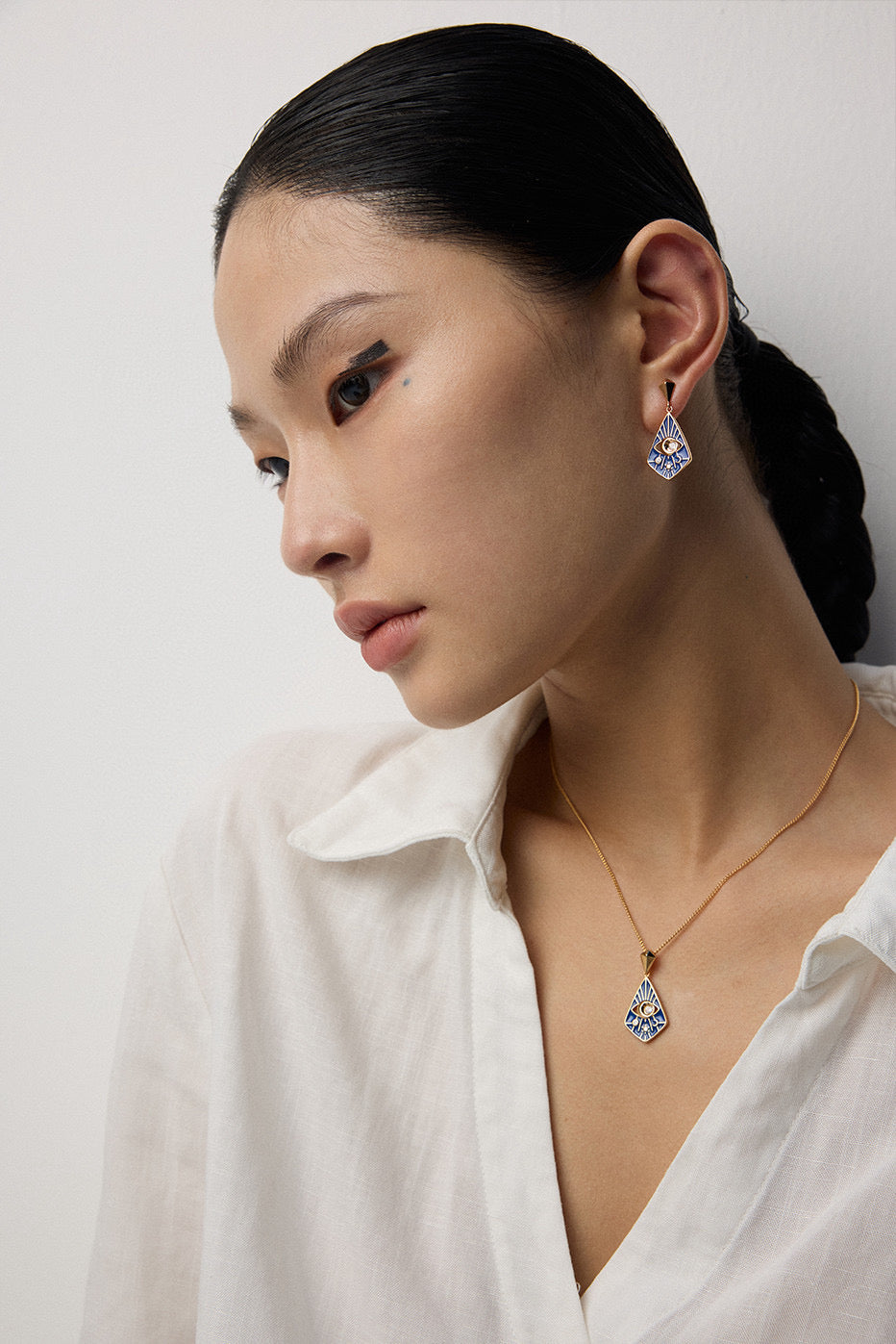 Eye of Providence: S925 Silver Blue Enamel Necklace | Vintage Gold Zircon Accent Unique Symbol Pendant