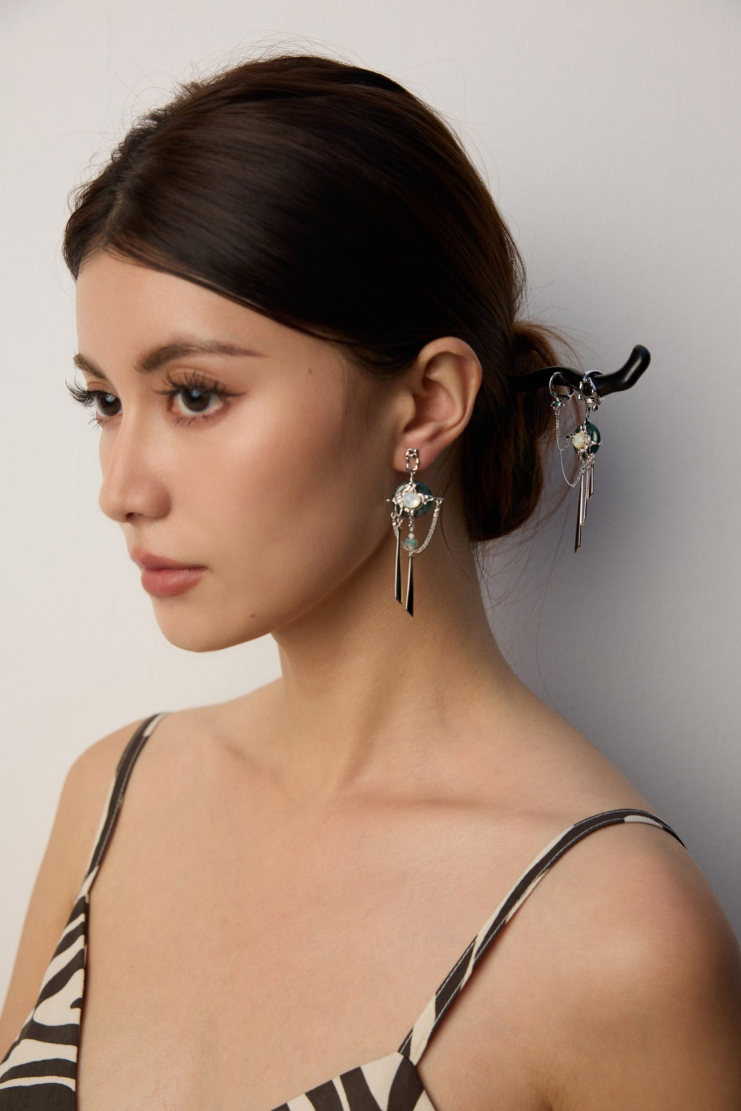 Artisan Crafted Moss Agate & Mother-of-Pearl Statement Earrings | S925 Silver, Neo-Chinese Style