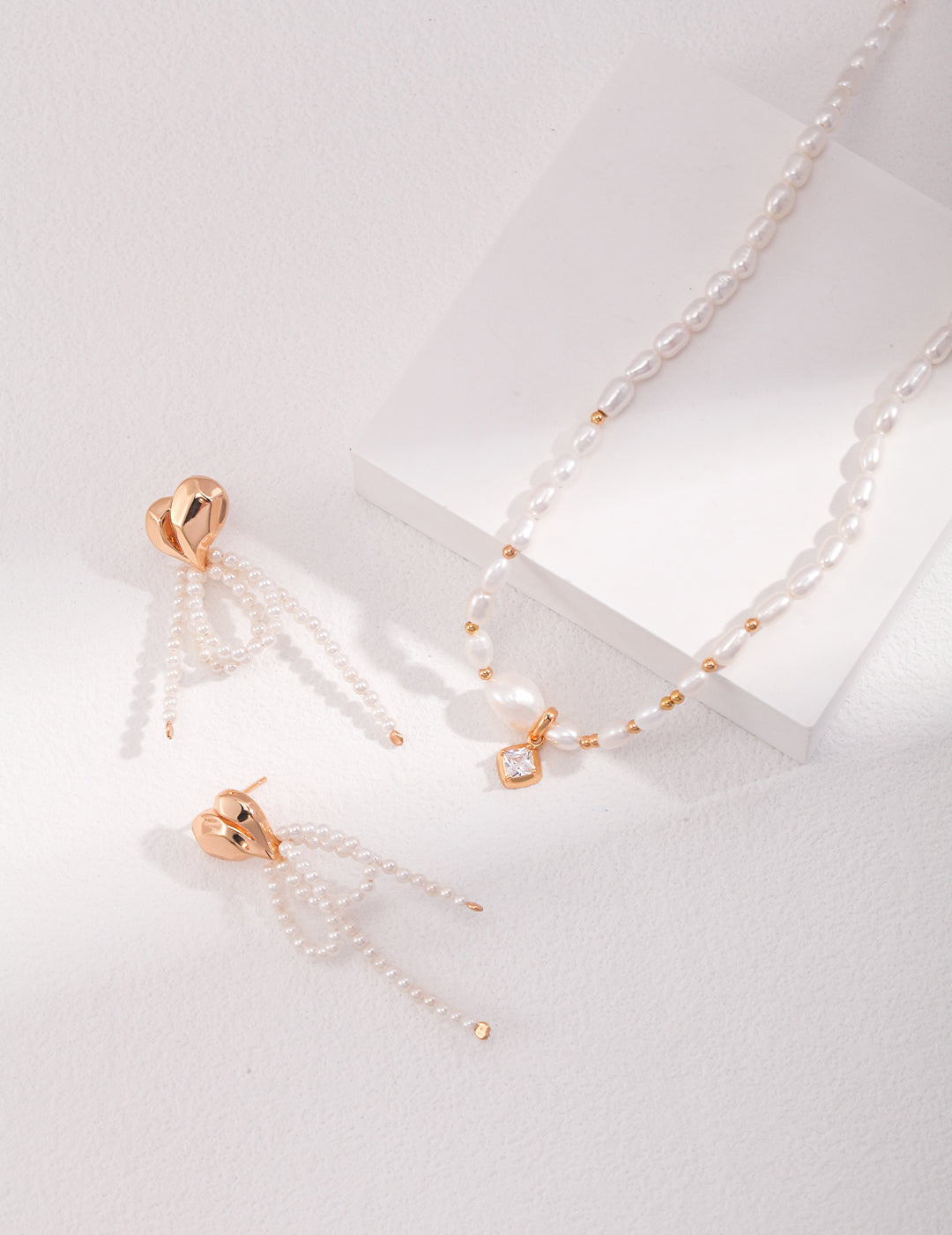 S925 Silver Vintage Gold Natural Pearl & Zircon Charm Necklace | Dainty Adjustable Choker