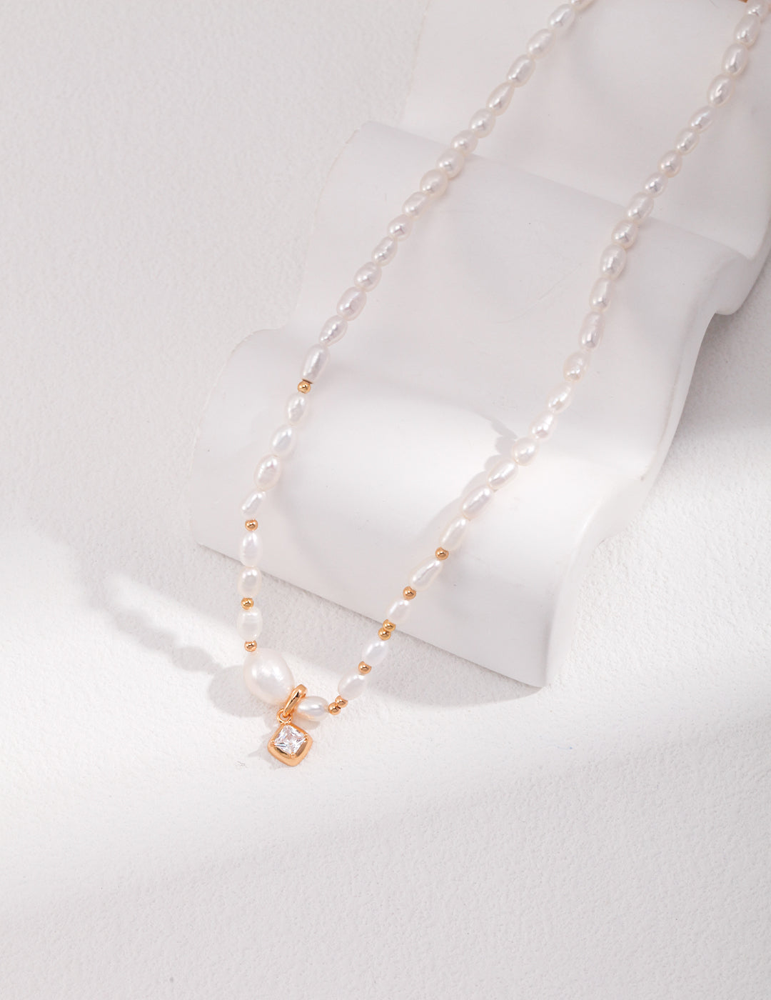 S925 Silver Vintage Gold Natural Pearl & Zircon Charm Necklace | Dainty Adjustable Choker