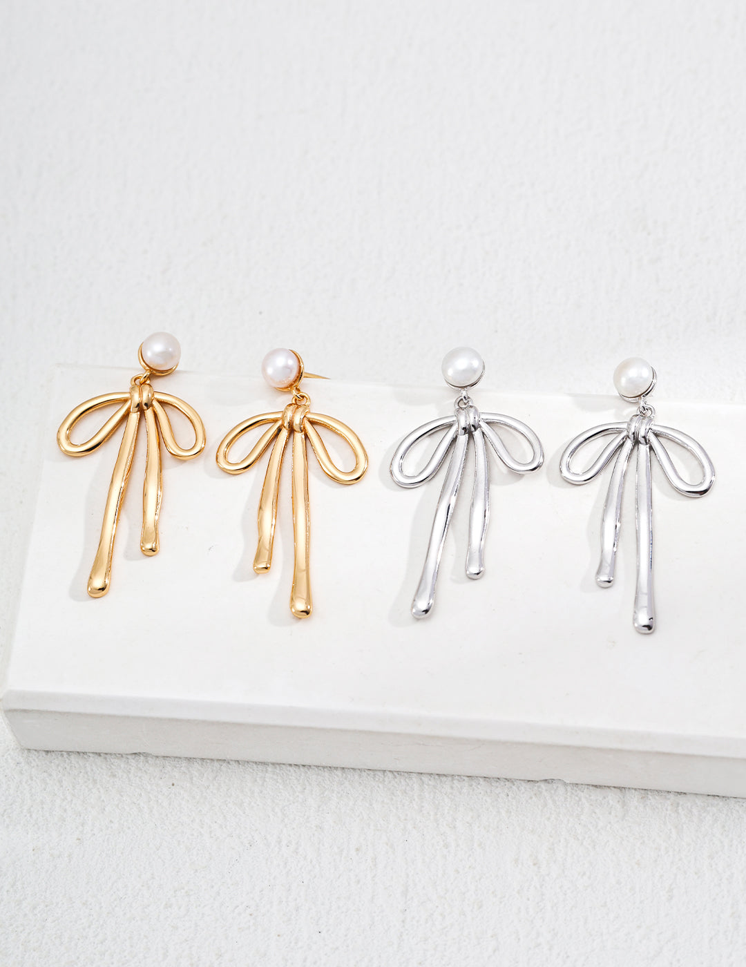 S925 Silver Vintage-Inspired Natural Pearl Bow Drop Earrings | Gold or Silver Tone |Timeless Elegance