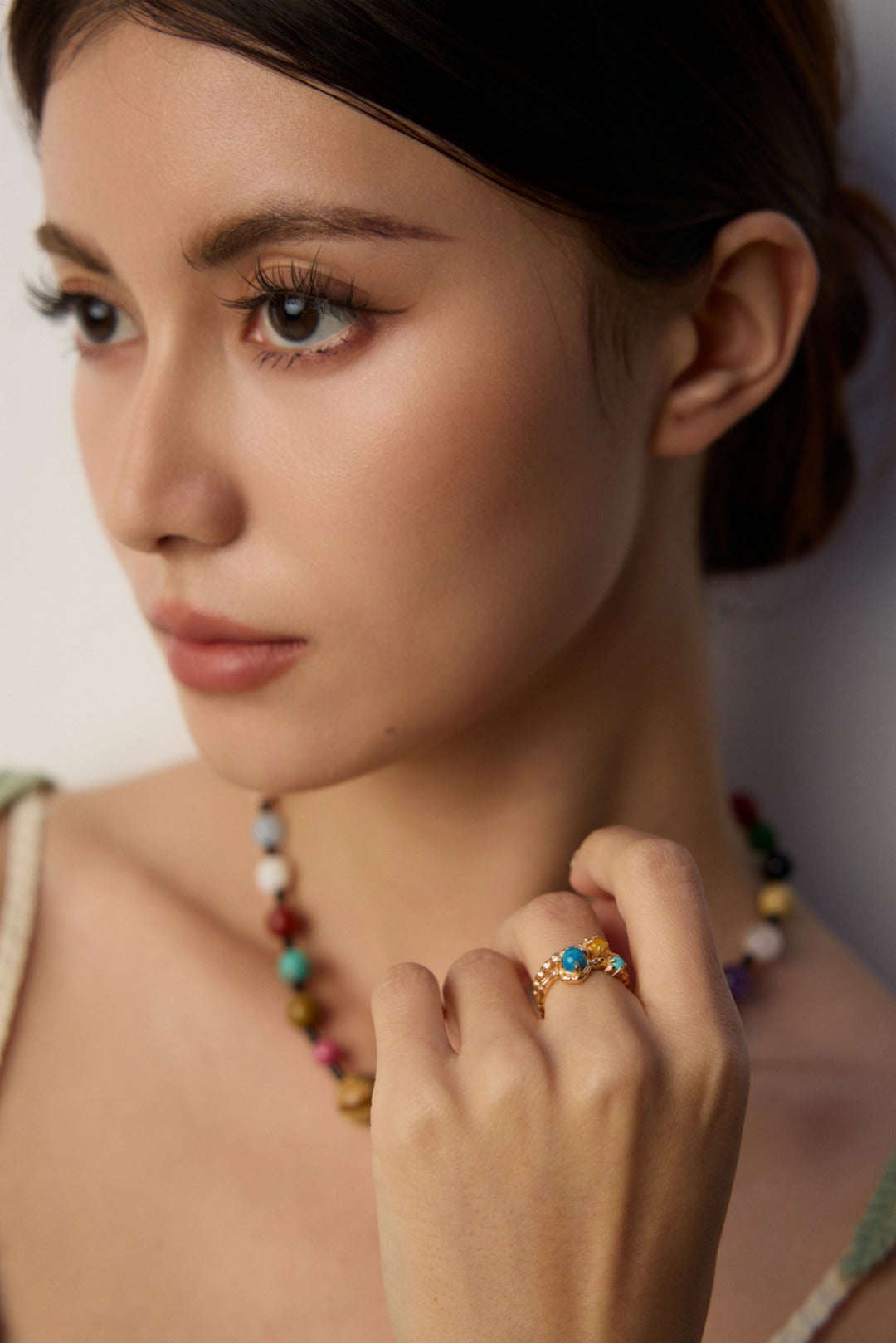 Van Gogh Starry Night Inspired S925 Silver Vintage Gold Multi-Gemstone Adjustable Ring | Starry Night Dream