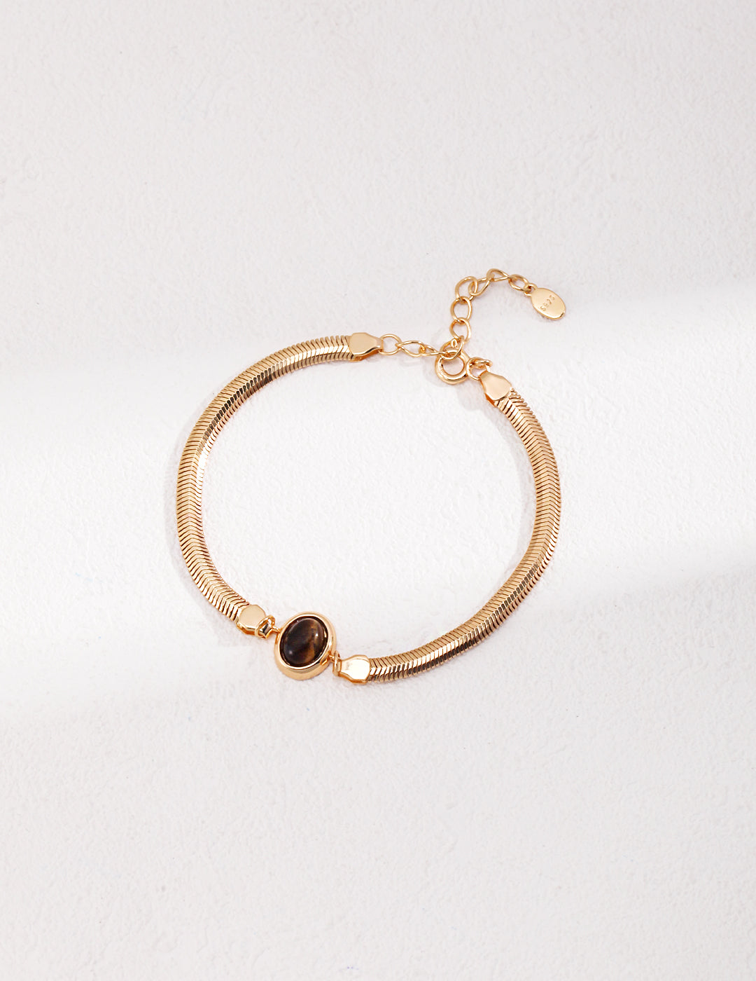 Elegant Herringbone Chain Bracelet | S925 Silver with Natural Gemstone | Lapis Lazuli/Tiger's Eye