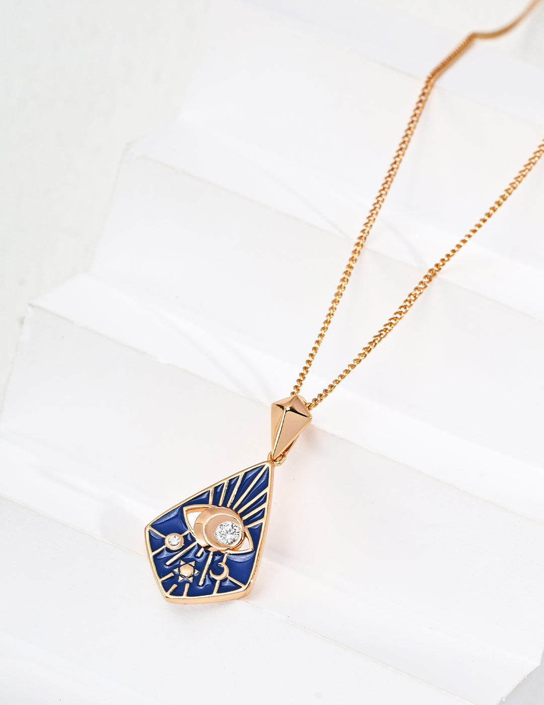Eye of Providence: S925 Silver Blue Enamel Necklace | Vintage Gold Zircon Accent Unique Symbol Pendant