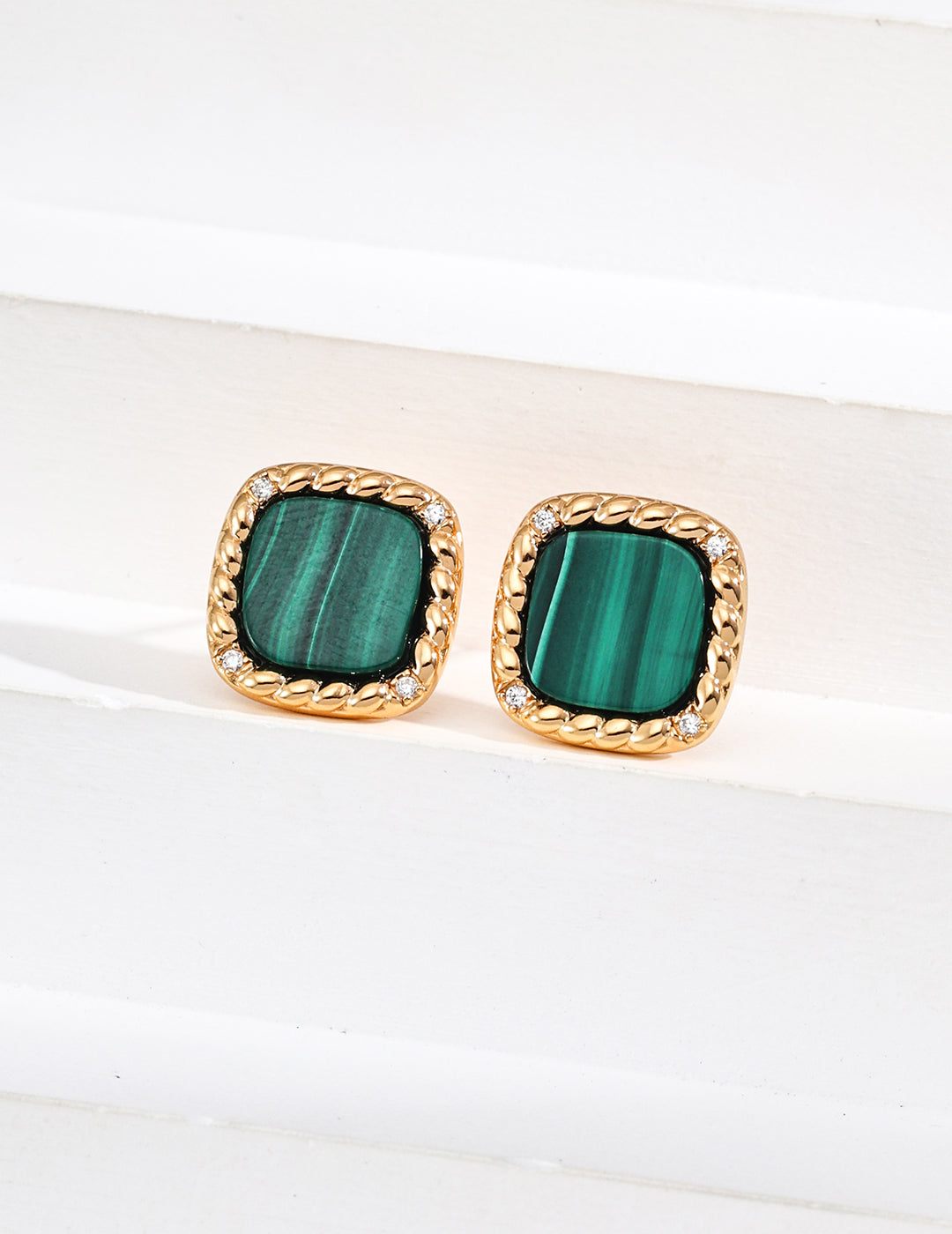 Vintage Palace Style S925 Silver Malachite Pendant Necklace and Earrings | Rope Bezel Zircon Accents, Elegant Charm