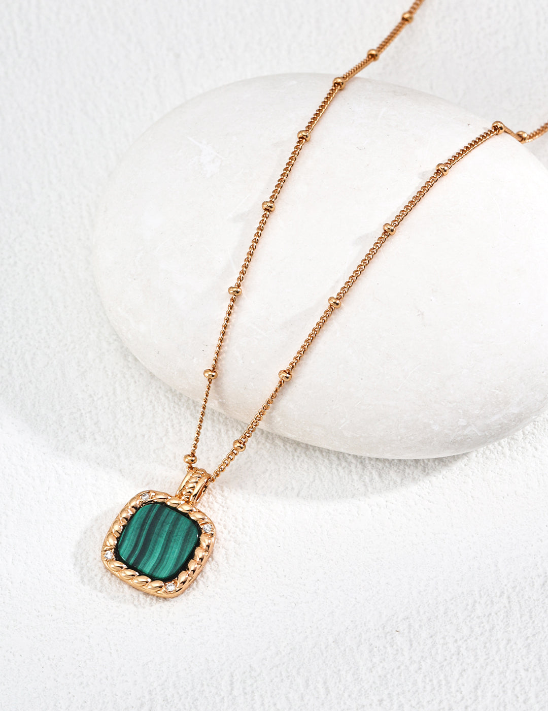 Vintage Palace Style S925 Silver Malachite Pendant Necklace and Earrings | Rope Bezel Zircon Accents, Elegant Charm